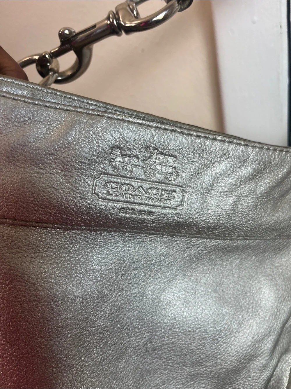 Coach Metallic Silver Leather Shoulder Bag